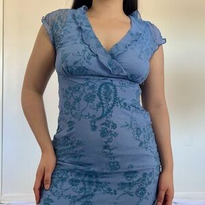 Gorgeous Y2K Deadstock CDC Petite Blue Paisley Midi Dress // size Small